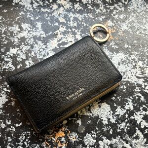kate spade Black Pebbled Leather Card Holder with Gold Key Ring
